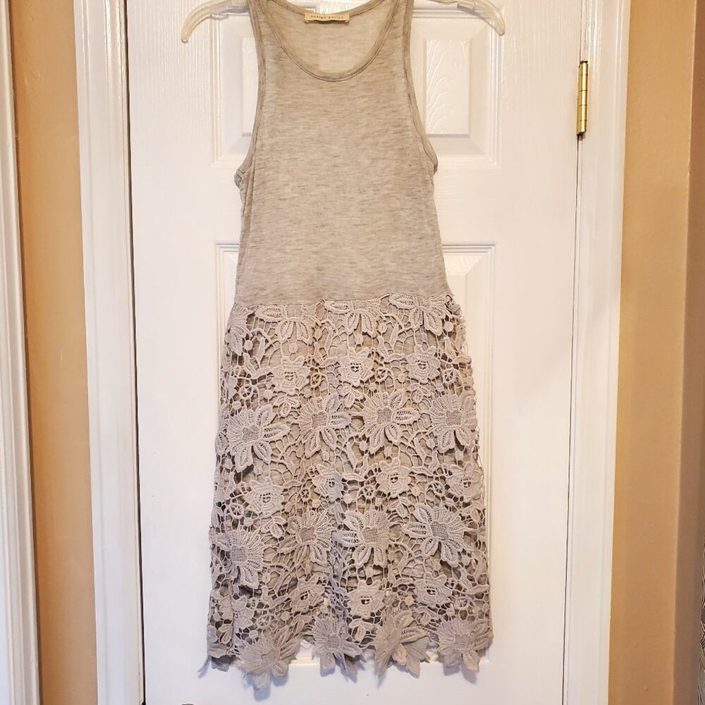 Sz Sm DESIGN RECIPE Heather Grey Jersey Guipure Lace Skirt Tank Dress